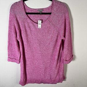 New T By Talbots Heathered Pink 3/4 Sleeve Round Neck Sweater Womens Size 1X NWT